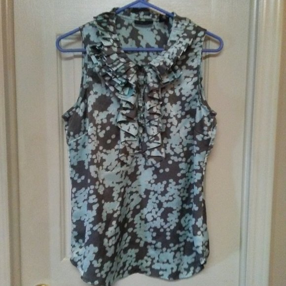 New York & Company Tops - New York & Co. Blue & Brown Ruffly Button Up Top